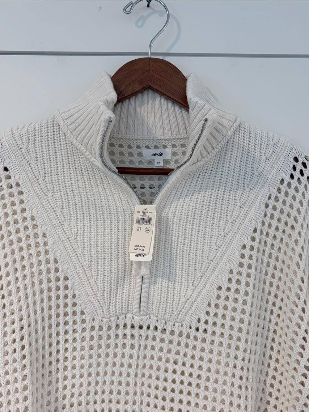 Aerie Coastal Grandmacore Oversized Quarter Zip Sweater S Preppy Hamptons Luxe - Picture 3 of 8